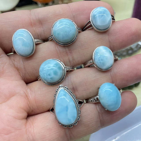 【 S925 Sterling silver rings-21 kinds material】Larimar/skeletal/charote/strawberry/opal /rutilated/ruby/azurite/citrine/moonstone/aquamarin/ sapphire/lab/alexandrite