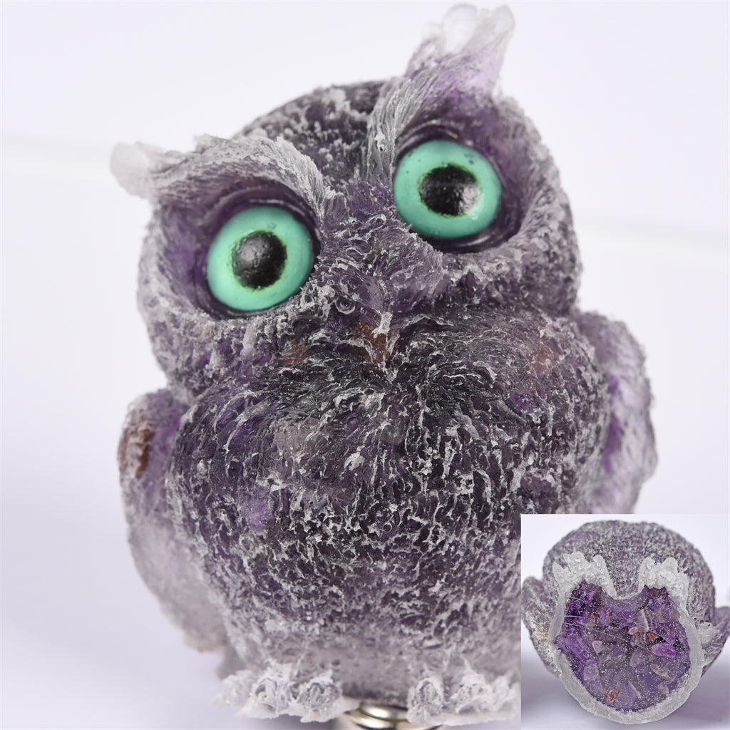 【Orgenite chips owl】Popular customers customize natural crystal ships material owls