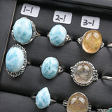 Larimar/Dendritic Qtz/Emerald/Flower Amber/Sillimanite/Silver rutilated S925 Sterling silver ring and pendent