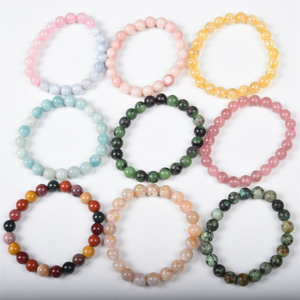 Aquamarine,Citrine, strawberry, pink opal, turquoise, Ruby, Amazonite, Sunstone（9 kinds, $ 4 each）