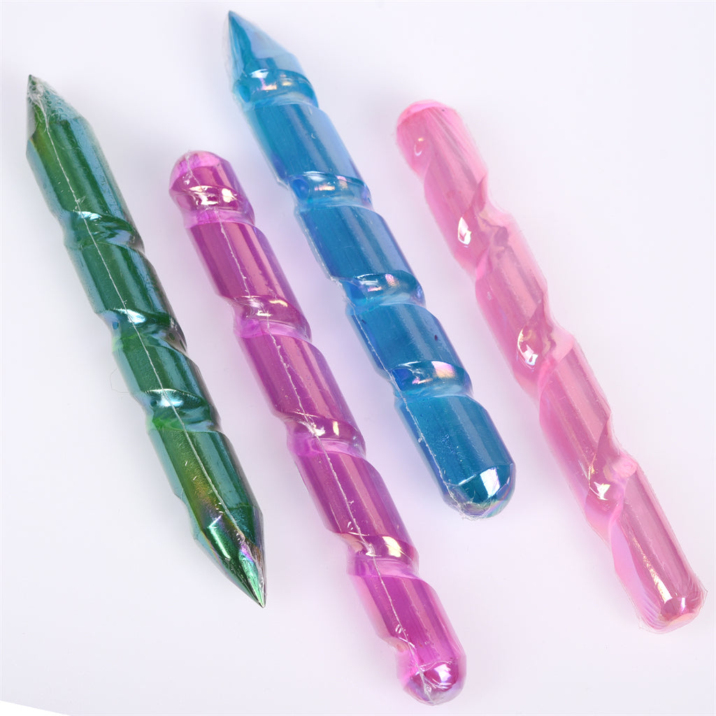 【Aura Selenite Wand】Wholesale Healing Crystal Stone Folk Crafts Rainbow Aura Selenite Wand