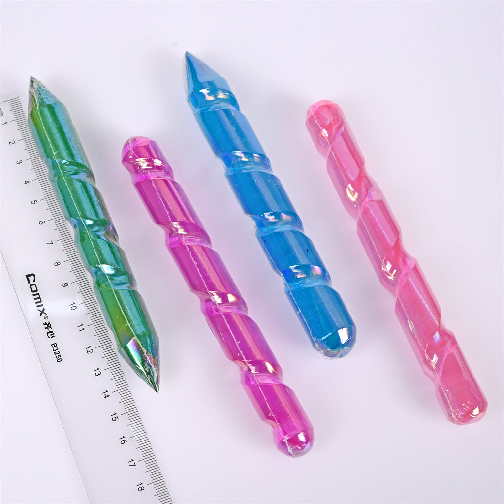 【Aura Selenite Wand】Wholesale Healing Crystal Stone Folk Crafts Rainbow Aura Selenite Wand