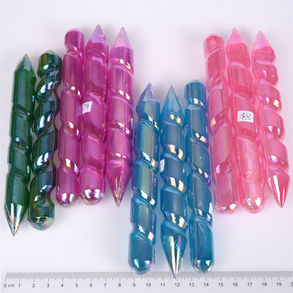 【Aura Selenite Wand】Wholesale Healing Crystal Stone Folk Crafts Rainbow Aura Selenite Wand