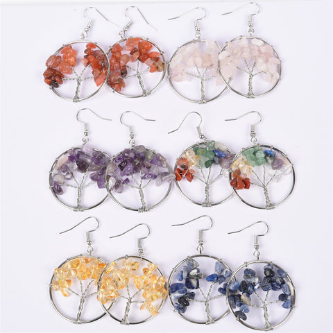 【crystal lifetree Earings ∅3.5cm】nature crystal quartz handmade lifetree Earings