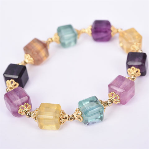 Rainbow Fluorite cube shape beads DIY bracelet