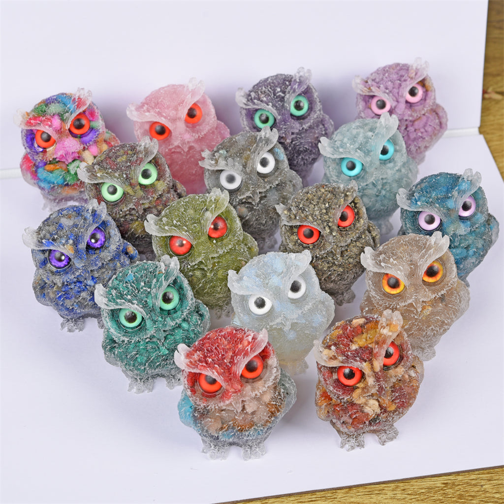 【Orgenite chips owl】Popular customers customize natural crystal ships material owls